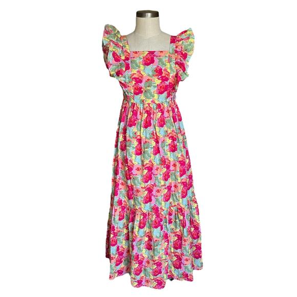 Peyton & Parker Dresses & Skirts - PEYTON & PARKER Cotton Floral Colorful Ruffled Sleeve Maxi Dress Women's Size XS
